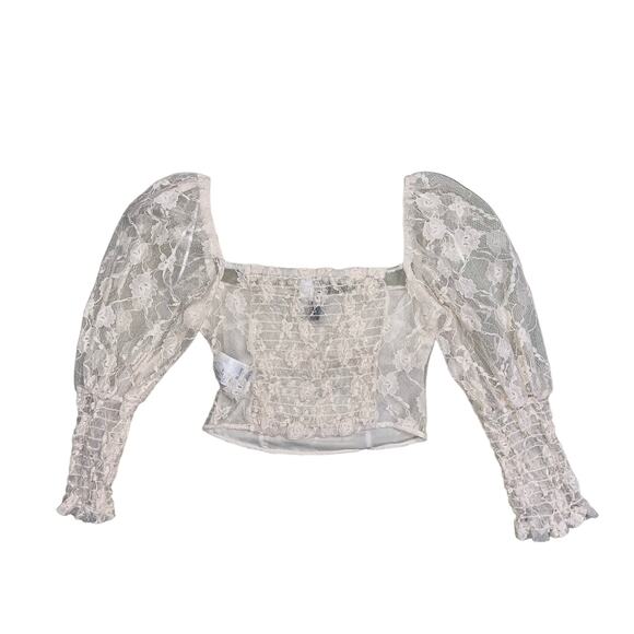 Divided by H&M Womens Top Size Extra Small XS Cream Sheer Lace Long Sleeve Crop - Picture 2 of 7